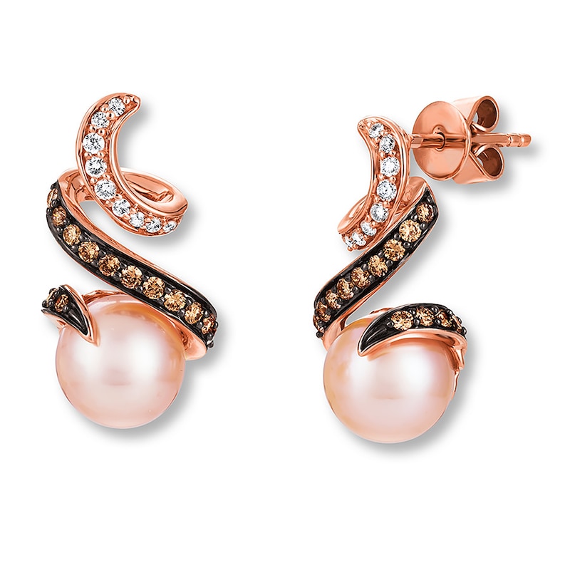 Le Vian® Strawberry Pearls™ and 0.30 CT. T.W. Diamond Swirl Drop Earrings in 14K Strawberry Gold®|Peoples Jewellers