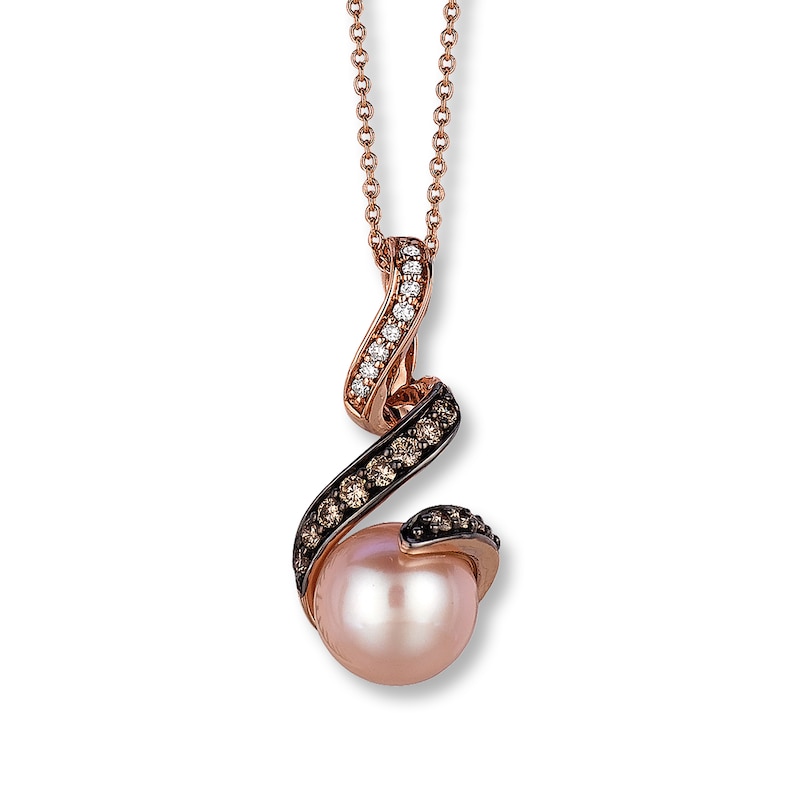 Le Vian® Strawberry Pearls™ and 0.25 CT. T.W. Diamond Swirl Drop Pendant in 14K Strawberry Gold®|Peoples Jewellers