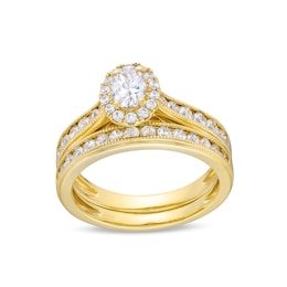 GIA-Graded Oval Centre Diamond 1.10 CT. T.W. Frame Vintage-Style Bridal Set in 14K Gold (F/SI2)