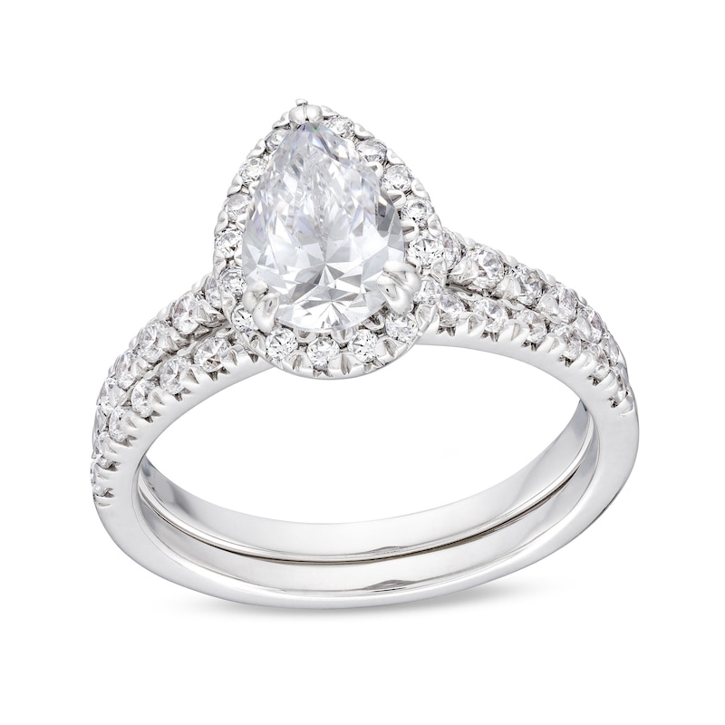 1.70 CT. T.W. Pear-Shaped Certified Lab-Created Diamond Frame Bridal Set in 14K White Gold (F/SI2)