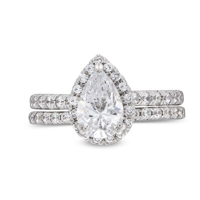 1.70 CT. T.W. Pear-Shaped Certified Lab-Created Diamond Frame Bridal Set in 14K White Gold (F/SI2)