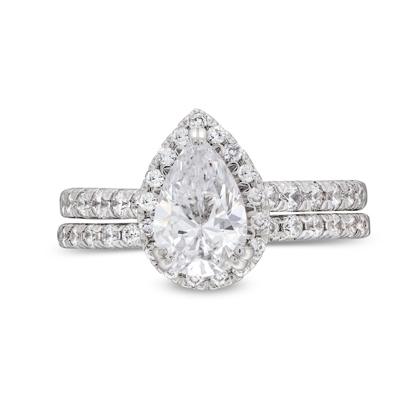 1.70 CT. T.W. Pear-Shaped Certified Lab-Created Diamond Frame Bridal Set in 14K White Gold (F/SI2)