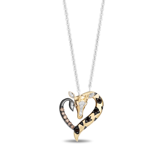 Disney Treasures The Lion King Smoky Quartz and Diamond Giraffe Heart Necklace in Sterling Silver and 10K Gold