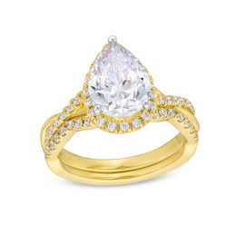 2.50 CT. T.W. Pear-Shaped Certified Lab-Created Diamond Frame Twist Bridal Set in 14K Gold (F/SI2)