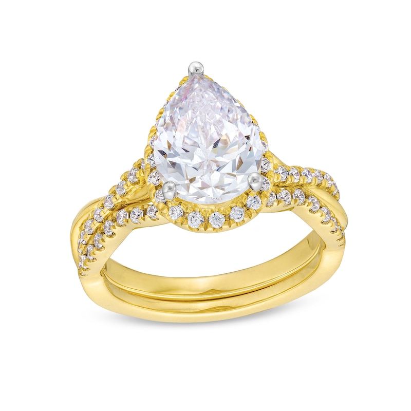 2.50 CT. T.W. Pear-Shaped Certified Lab-Created Diamond Frame Twist Bridal Set in 14K Gold (F/SI2)|Peoples Jewellers