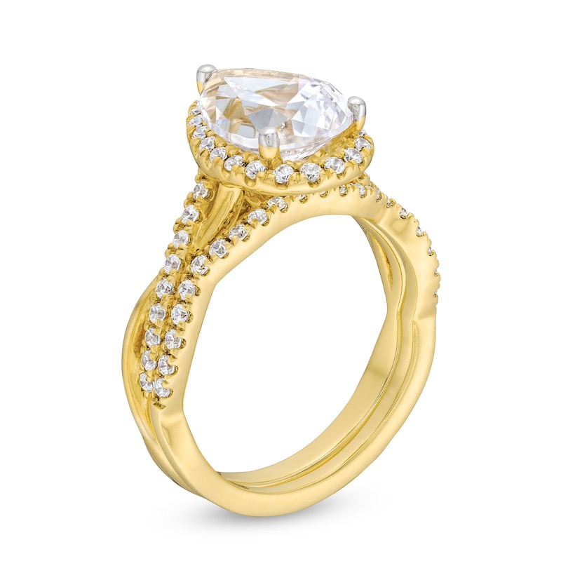 2.50 CT. T.W. Pear-Shaped Certified Lab-Created Diamond Frame Twist Bridal Set in 14K Gold (F/SI2)|Peoples Jewellers