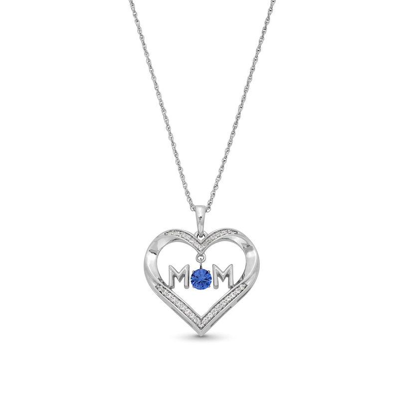 4.0mm White Lab-Created Sapphire "MOM" Heart Pendant in Sterling Silver|Peoples Jewellers