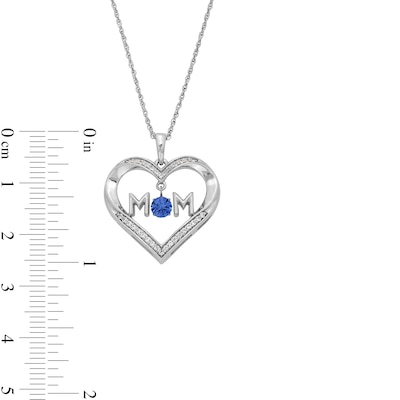 4.0mm White Lab-Created Sapphire "MOM" Heart Pendant in Sterling Silver