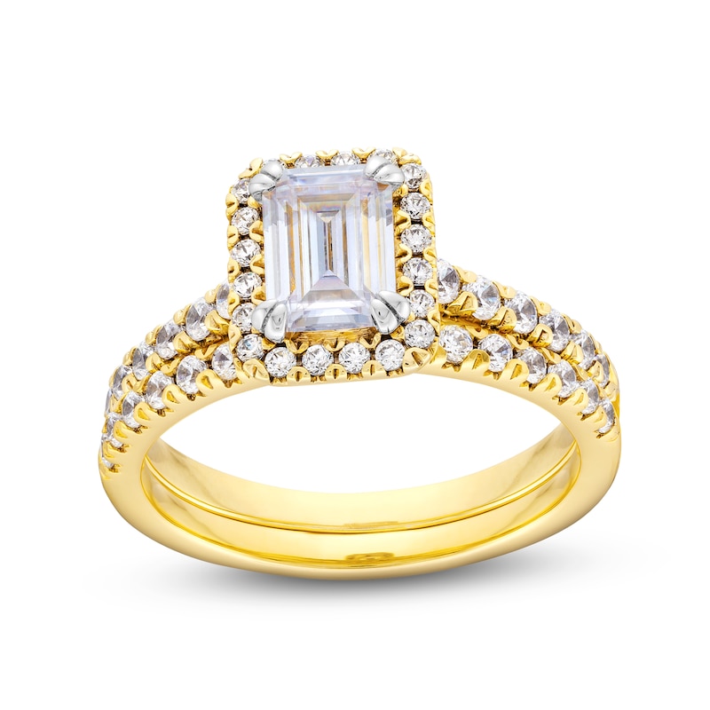 1.70 CT. T.W. Emerald-Cut Certified Lab-Created Diamond Frame Bridal Set in 14K Gold (F/SI2)|Peoples Jewellers