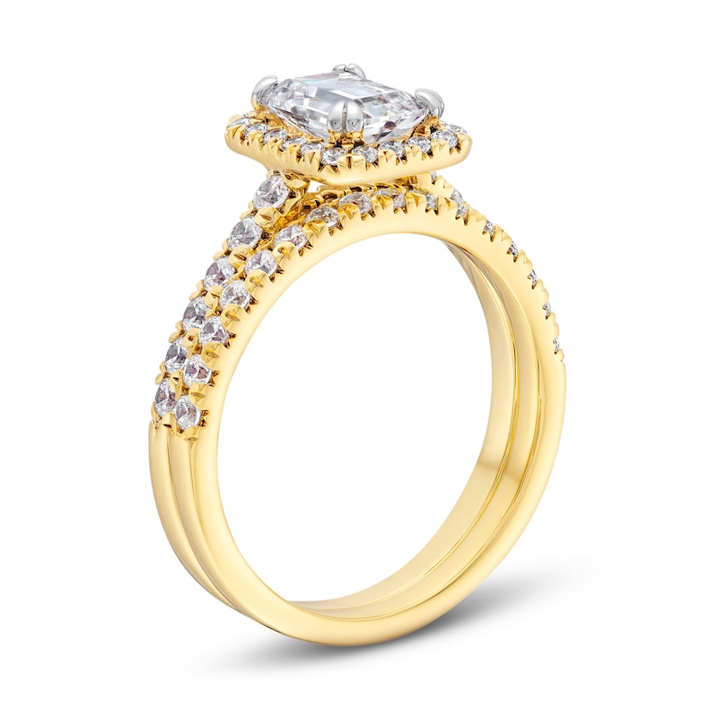 1.70 CT. T.W. Emerald-Cut Certified Lab-Created Diamond Frame Bridal Set in 14K Gold (F/SI2)