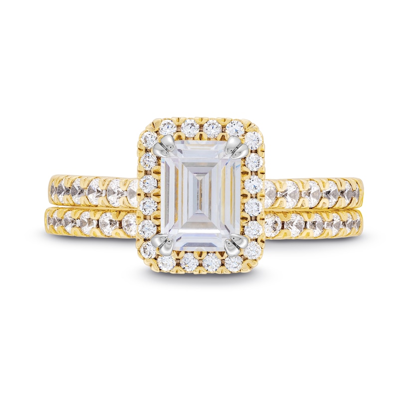 1.70 CT. T.W. Emerald-Cut Certified Lab-Created Diamond Frame Bridal Set in 14K Gold (F/SI2)