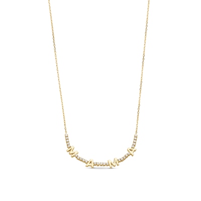 0.23 CT. T.W. Diamond "MAMA" Station Line Necklace in 10K Gold - 17"