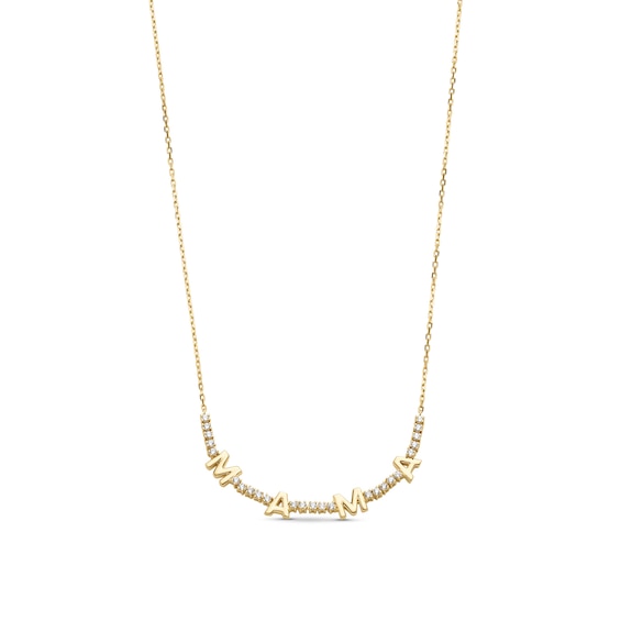 0.23 CT. T.W. Diamond "MAMA" Station Line Necklace in 10K Gold - 17"