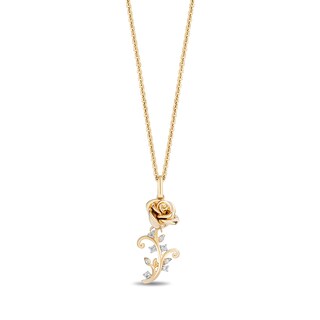 Enchanted Disney Belle 0.065 CT. T.W. Diamond Rose Pendant in 10K Gold - 19”