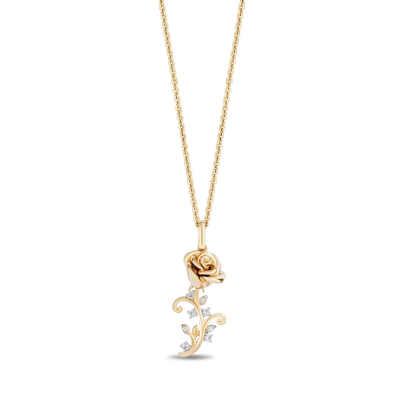 Enchanted Disney Belle 0.065 CT. T.W. Diamond Rose Pendant in 10K Gold - 19”|Peoples Jewellers