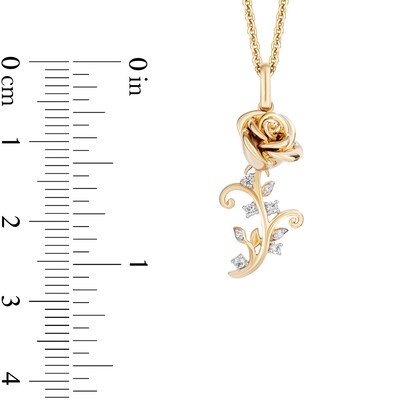 Enchanted Disney Belle 0.065 CT. T.W. Diamond Rose Pendant in 10K Gold - 19”