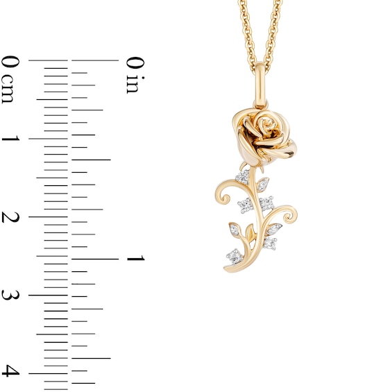 Enchanted Disney Belle 0.065 CT. T.W. Diamond Rose Pendant in 10K Gold - 19”