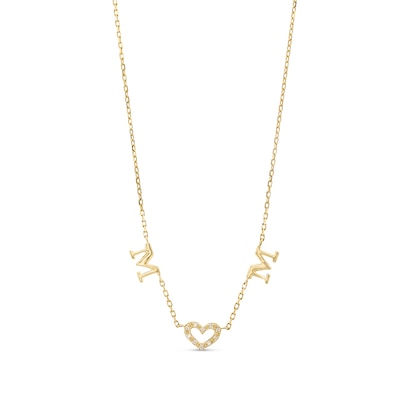 Diamond Accent "MOM" Heart Station Necklace in 10K Gold