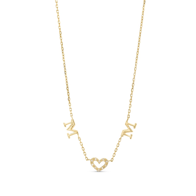 Diamond Accent "MOM" Heart Station Necklace in 10K Gold