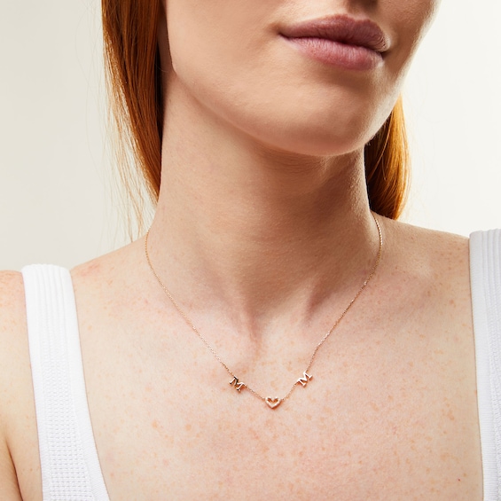 Diamond Accent "MOM" Heart Station Necklace in 10K Gold