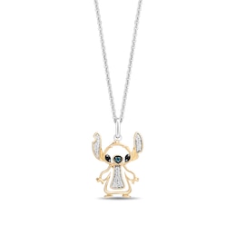 Disney Treasures Lilo and Stitch London Blue Topaz with Black and White Diamond Pendant in Sterling Silver and 10K Gold
