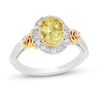 Enchanted Disney Belle Lemon Quartz and 0.18 CT. T.W. Diamond Frame Rose-Sides Ring in Sterling Silver and 10K Gold