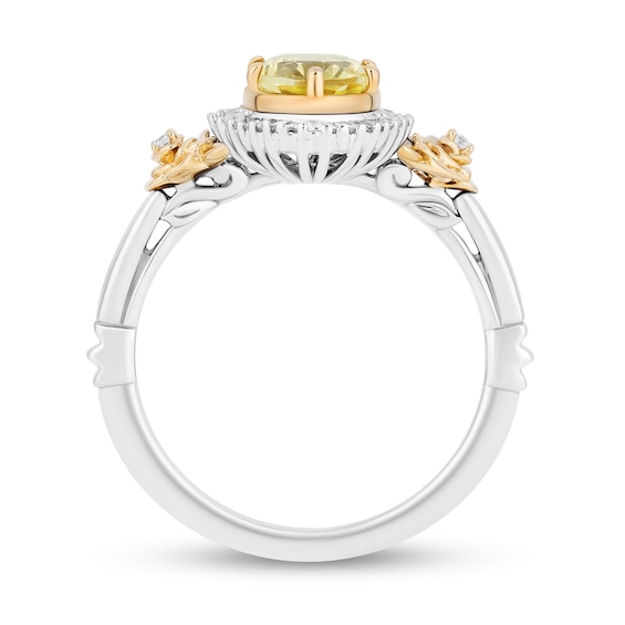 Enchanted Disney Belle Lemon Quartz and 0.18 CT. T.W. Diamond Frame Rose-Sides Ring in Sterling Silver and 10K Gold