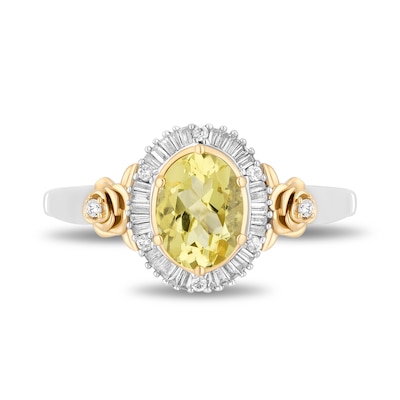 Enchanted Disney Belle Lemon Quartz and 0.18 CT. T.W. Diamond Frame Rose-Sides Ring in Sterling Silver and 10K Gold