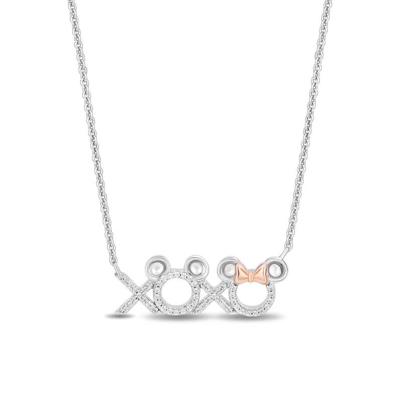 Disney Treasures Mickey & Minnie Mouse 0.115 CT. T.W. Diamond "XOXO" Necklace in Sterling Silver and 10K Rose Gold|Peoples Jewellers