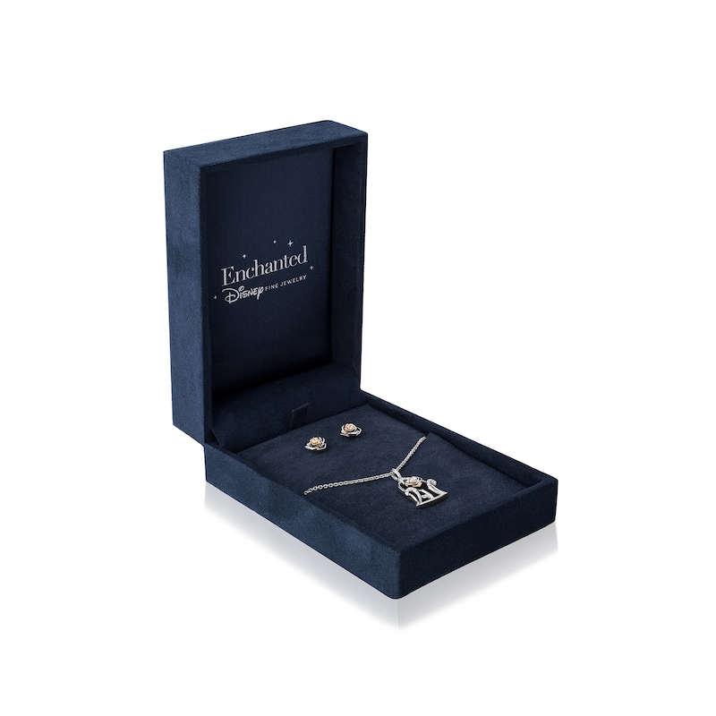 Enchanted Disney Belle 0.115 CT. T.W. Diamond Rose Dome Pendant and Stud Earrings Set in Sterling Silver and 10K Gold|Peoples Jewellers