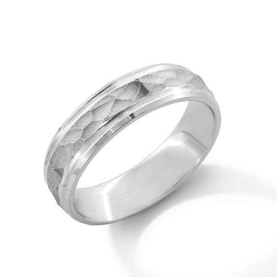 Men's 6.0mm Hammered Comfort-Fit Wedding Band in Sterling Silver