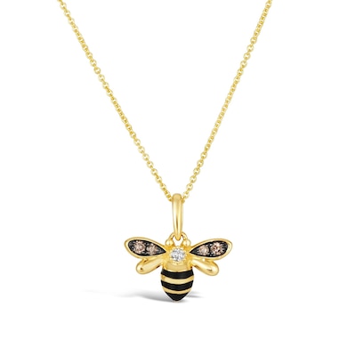 Le Vian® 0.12 CT. T.W. Chocolate Diamond® and Nude Diamond™ with Enamel Bee Pendant in 14K Honey Gold™ - 19”