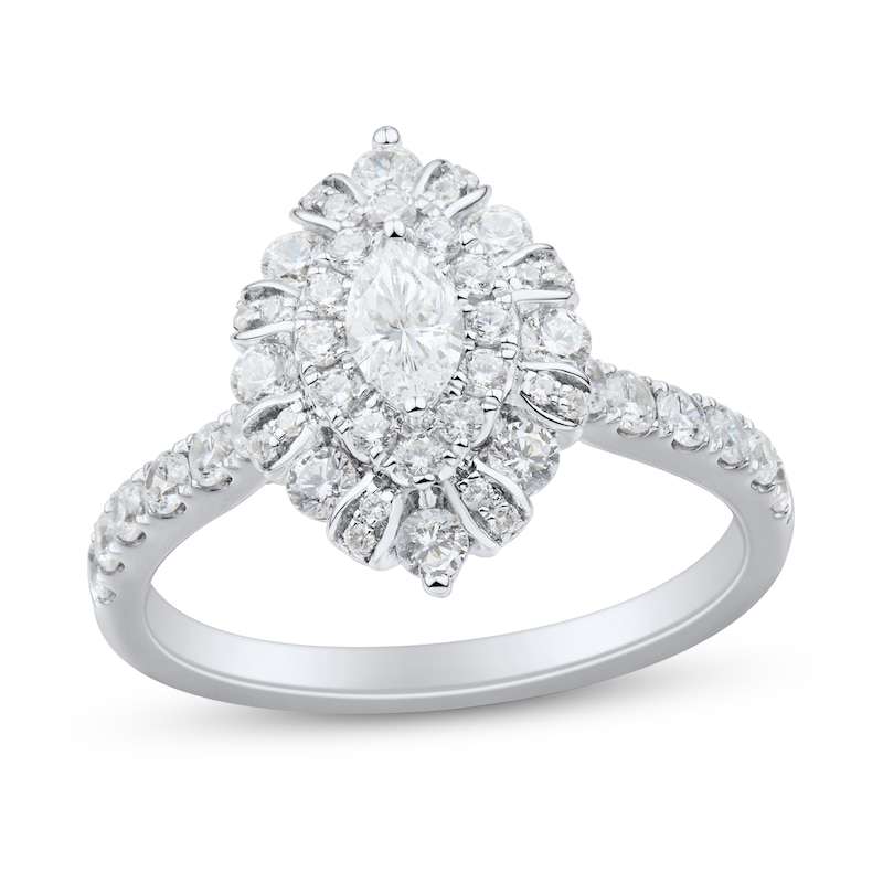 0.95 CT. T.W. Marquise Diamond Double Shadow Frame Engagement Ring in 14K White Gold