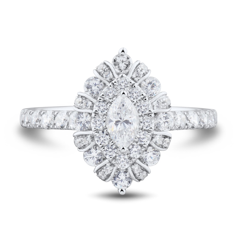 0.95 CT. T.W. Marquise Diamond Double Shadow Frame Engagement Ring in 14K White Gold