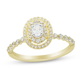 0.45 CT. T.W. Oval Diamond Double Frame Bubble Shank Engagement Ring in 14K Gold