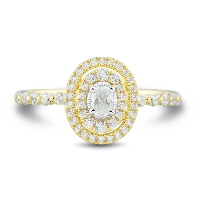 0.45 CT. T.W. Oval Diamond Double Frame Bubble Shank Engagement Ring in 14K Gold