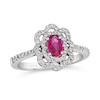 Thumbnail Image 0 of Le Vian® Couture® Oval Passion Ruby™ and 0.30 CT. T.W. Vanilla Diamond® Double Scallop Frame Ring in Platinum