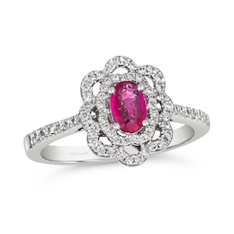 Le Vian® Couture® Oval Passion Ruby™ and 0.30 CT. T.W. Vanilla Diamond® Double Scallop Frame Ring in Platinum