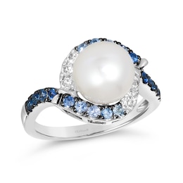 Le Vian® Vanilla Pearl™ and Blue and White Sapphire Denim Ombré® Bypass Frame Ring in 14K Vanilla Gold®