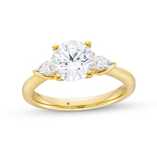 1.80 CT. T.W. Pear-Shaped and Round Certified Lab-Created Diamond Three Stone Engagement Ring in 14K Gold (F/SI2)