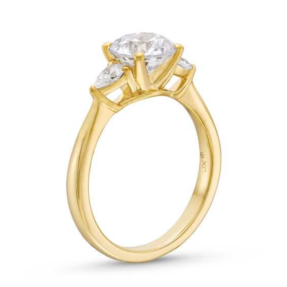 1.80 CT. T.W. Pear-Shaped and Round Certified Lab-Created Diamond Three Stone Engagement Ring in 14K Gold (F/SI2)