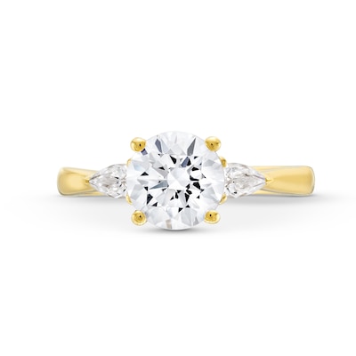 1.80 CT. T.W. Pear-Shaped and Round Certified Lab-Created Diamond Three Stone Engagement Ring in 14K Gold (F/SI2)