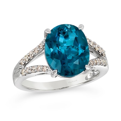 Le Vian® Oval Deep Sea Blue Topaz™ and 0.28 CT. T.W. Nude Diamond™ Split Shank Ring in 14K Vanilla Gold®