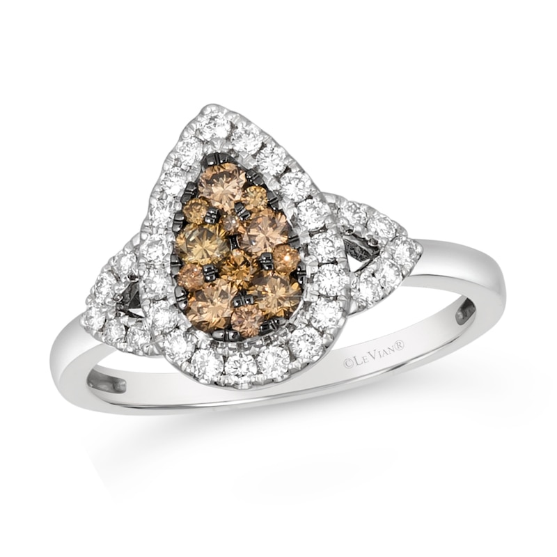 Le Vian® 0.65 CT. T.W. Chocolate Diamond® and Nude Diamond™ Pear-Shaped Frame Ring in 14K Vanilla Gold®|Peoples Jewellers