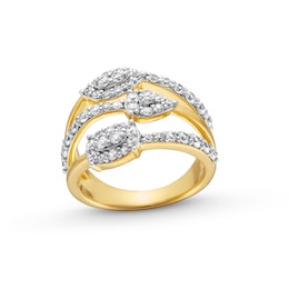 0.95 CT. T.W. Multi-Diamond Multi-Shape Triple Row Ring in Sterling Silver with 14K Gold Plate