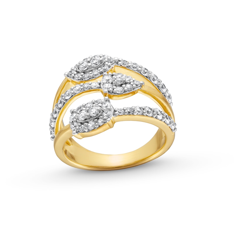 0.95 CT. T.W. Multi-Diamond Multi-Shape Triple Row Ring in Sterling Silver with 14K Gold Plate|Peoples Jewellers