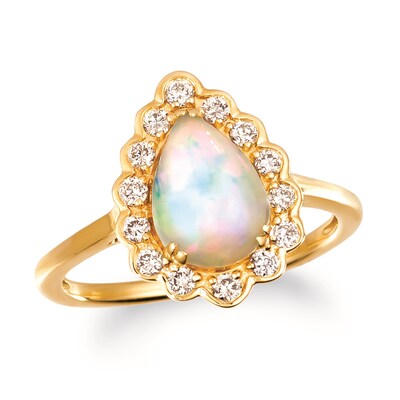 Le Vian® Pear-Shaped Neopolitan Opal™ and 0.30 CT. T.W. Nude Diamond™ Scallop Frame Ring in 14K Honey Gold™