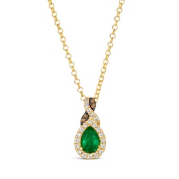 Le Vian® Pear-Shaped Costa Smeralda Emerald™ and 0.21 CT. T.W. Diamond Twist Frame Pendant in 14K Honey Gold™ - 19”