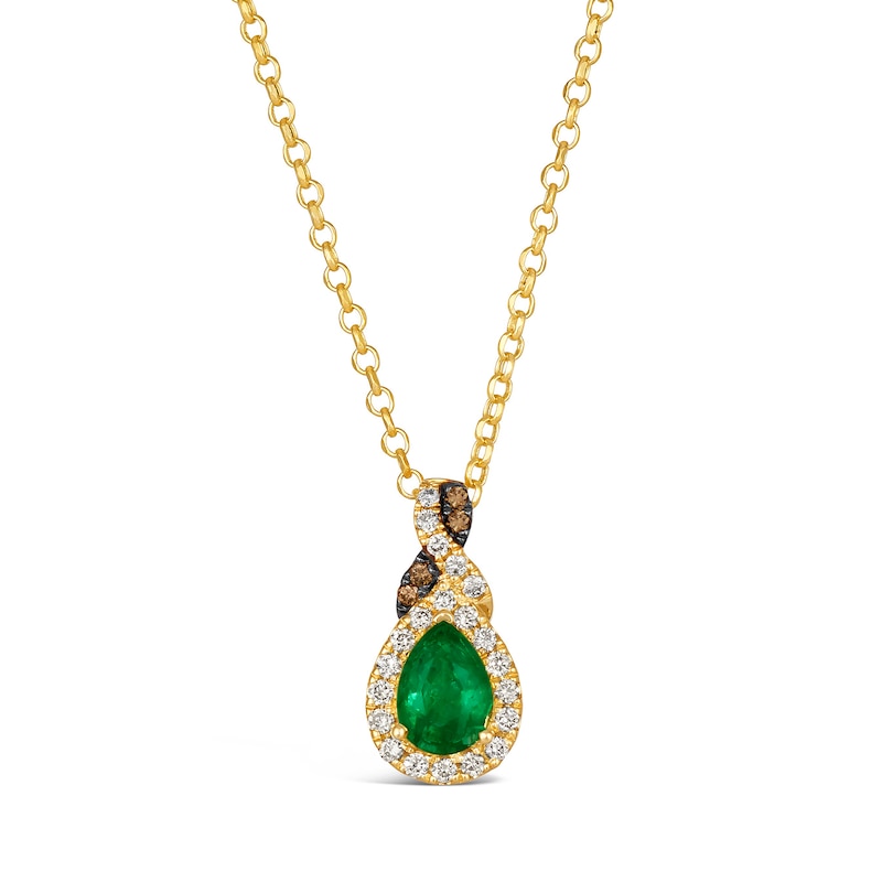 Le Vian® Pear-Shaped Costa Smeralda Emerald™ and 0.21 CT. T.W. Diamond Twist Frame Pendant in 14K Honey Gold™ - 19”|Peoples Jewellers