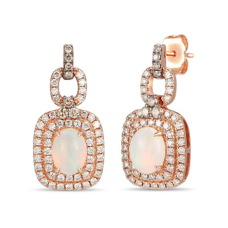 Le Vian® Oval Neopolitan Opal™ and 0.99 CT. T.W. Diamond Double Frame Doorknocker Drop Earrings in 14K Strawberry Gold®